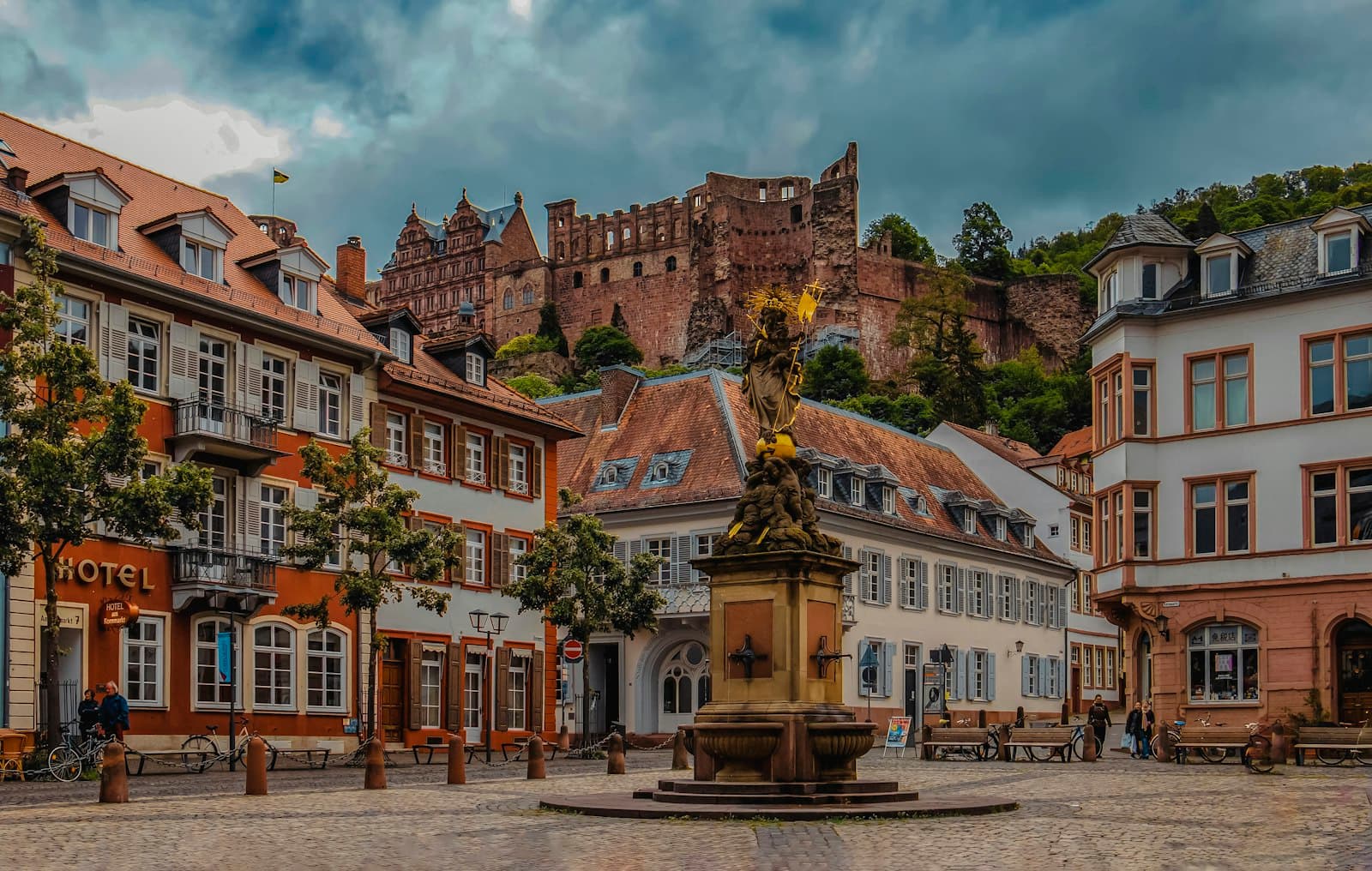 Heidelberg — a fountain in the middle of a town square