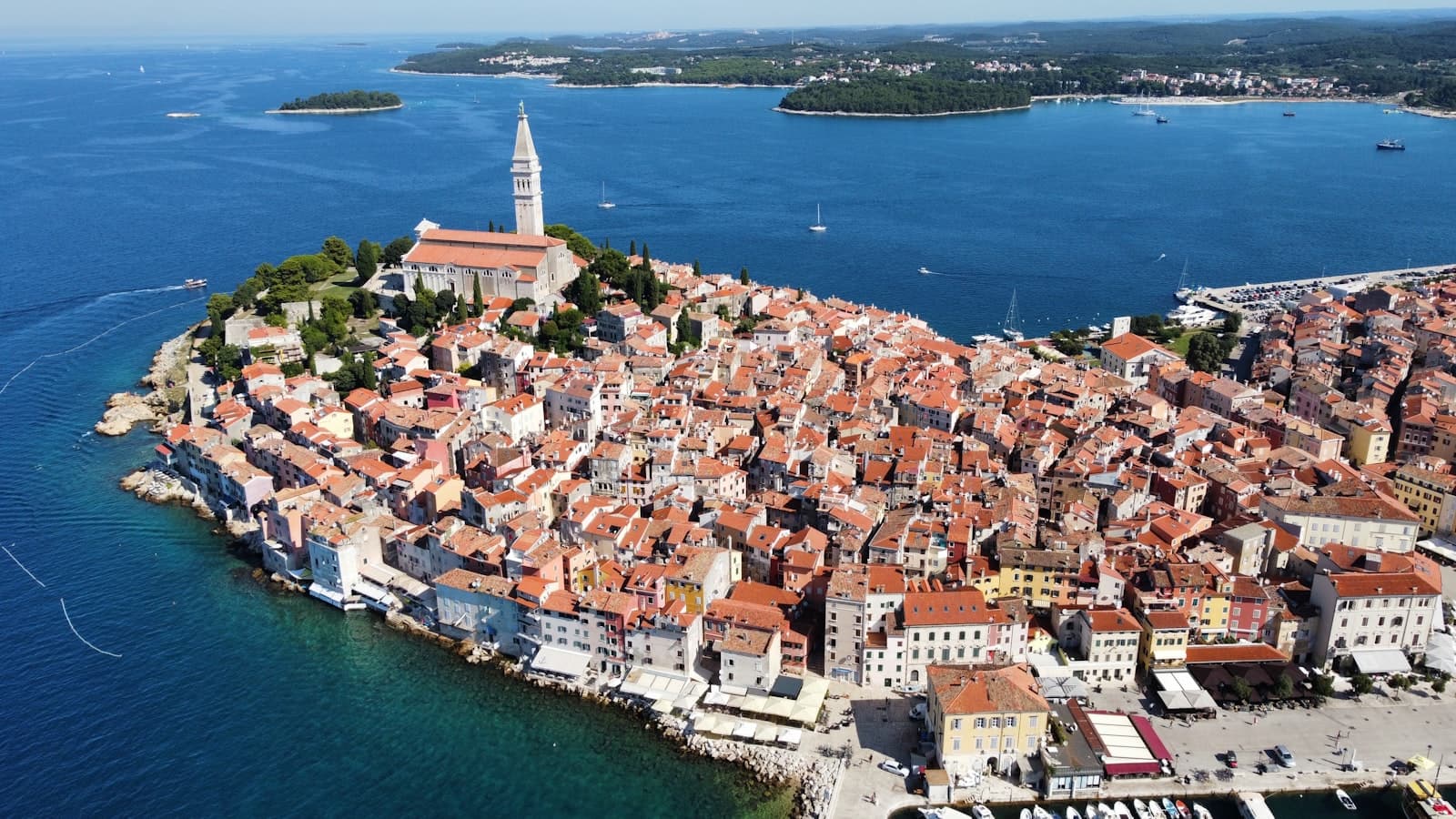 Rovinj — an aerial view of a small town on a small island
